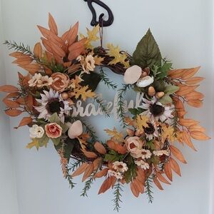 Wreath Flippers Handcrafted 14" Farmhouse "Grateful" Sunflower Wreath